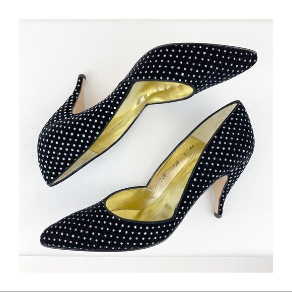 Walter Steiger Black Velvet Evening Pumps w/Silver Glitter - Picture 5 of 8